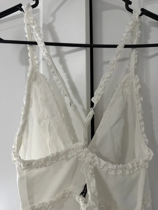 White Ruffle Trim Jumpsuit - Picture 6 of 9